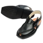 Handmade Black Quetta Norozi Leather Chappal - Image 2