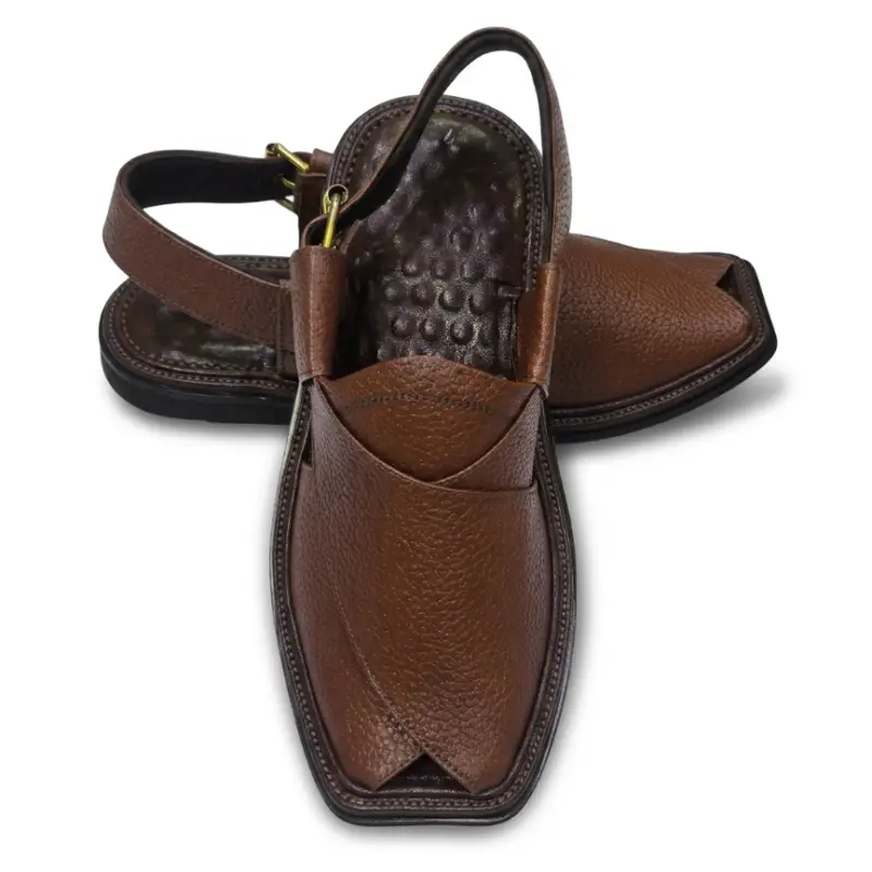 Mustard Danedar Style Peshawari Chappal Single Sole Handmade Leather Footwear