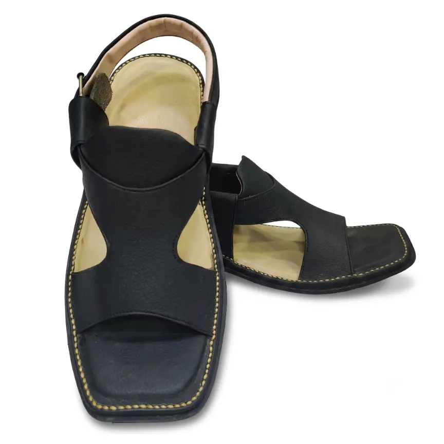 Panjedar Chappal Stylish Black Leather Danedar Design Panjedar Chappal Stylish Black Leather Danedar Design