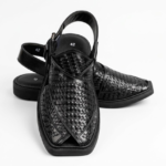 Premium Black Woven Texture Peshawari Chappal