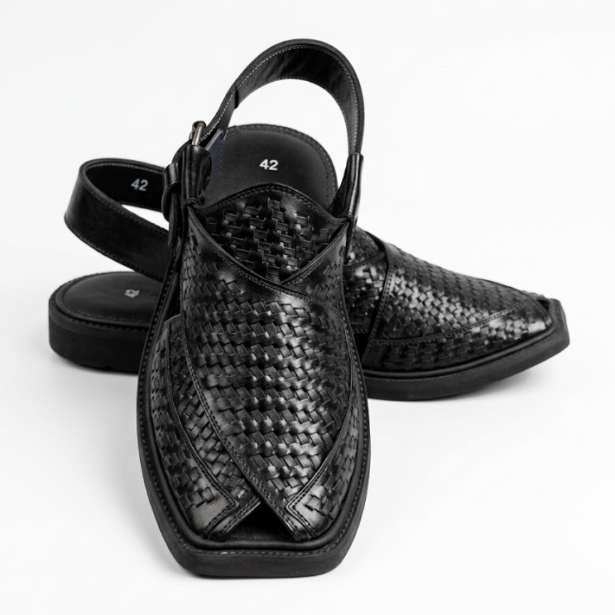 Premium Black Woven Texture Peshawari Chappal Premium Black Woven Texture Peshawari Chappal