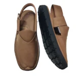 Simple Light Brown Color Round Shape Peshawari Chappal - Image 3
