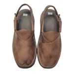 Brown Double Shade Peshawari Chappal Round Shape Design - Image 2