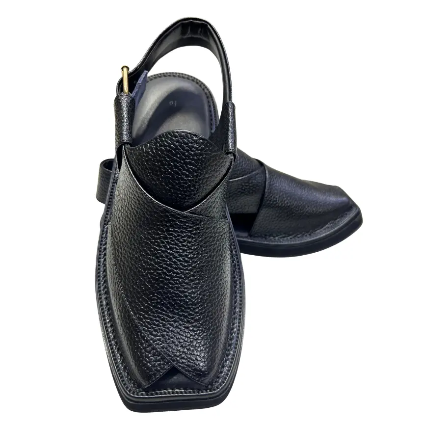 Kaptaan Chappal Black Leather Traditional Design Kaptaan Chappal Black Leather Traditional Design