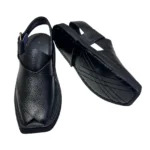 Kaptaan Chappal Black Leather Traditional Design - Image 4