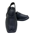 Kaptaan Chappal Black Leather Traditional Design