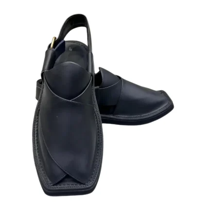 Kaptaan Chappal Black Leather Traditional Design