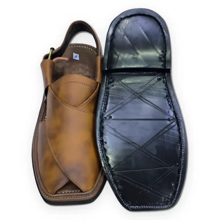Brown Double Shade Peshawari Chappal – Handmade Single Sole – view 2