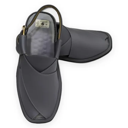 Grey Gogo Peshawari Chappal – Premium Single Sole Leather Footwear