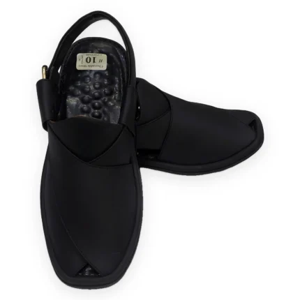 Premium Black Mate Gogo Peshawari Chappal – Handmade Style