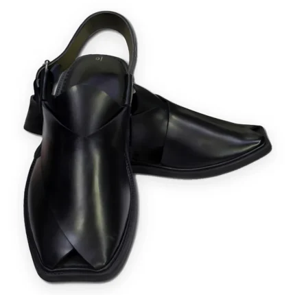 Premium Black Peshawari Chappal – Handmade Single Sole