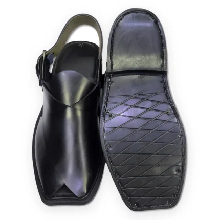 Premium Black Peshawari Chappal – Handmade Single Sole – view 2