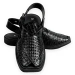 Premium Black Woven Texture Peshawari Chappal