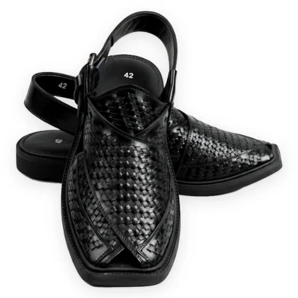 Premium Black Woven Texture Peshawari Chappal