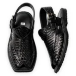Premium Black Woven Texture Peshawari Chappal – view 2