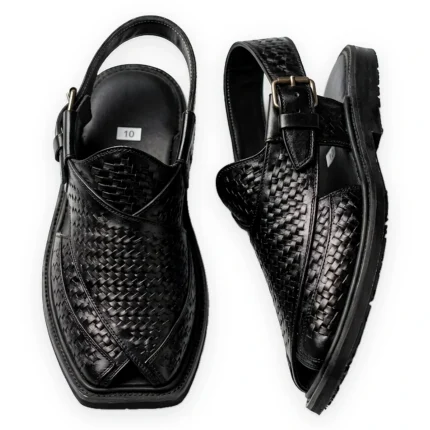 Premium Black Woven Texture Peshawari Chappal – view 2