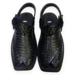 Premium Black Woven Texture Peshawari Chappal – view 3