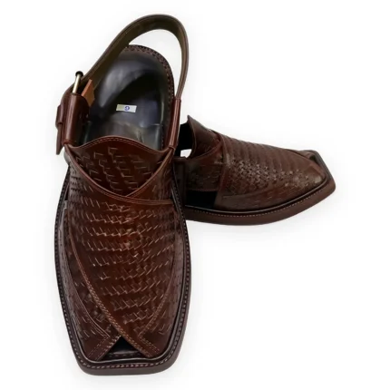 Premium Chocolate Brown Woven Texture Peshawari Chappal