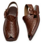 Premium Chocolate Brown Woven Texture Peshawari Chappal – view 2
