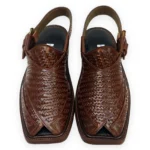Premium Chocolate Brown Woven Texture Peshawari Chappal – view 3