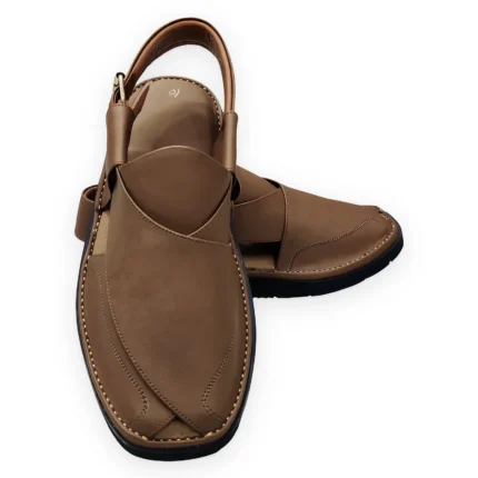 Simple Light Brown Color Round Shape Peshawari Chappal