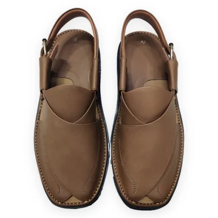Simple Light Brown Color Round Shape Peshawari Chappal – view 2